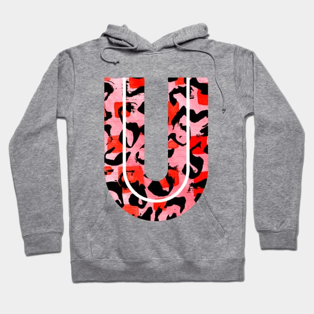 Letter U Watercolour Leopard Print Alphabet Red Hoodie by Squeeb Creative